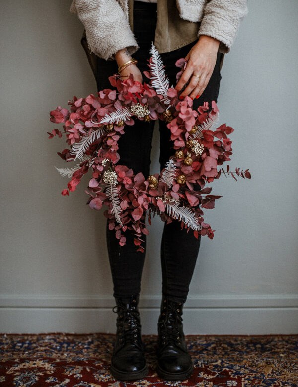 atelier couronne de l'avent noël durable eucalyptus rouge stabilisé fleurs séchées diy toulouse créatif