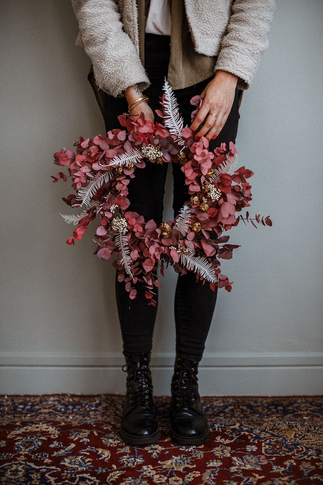 atelier couronne de l'avent noël durable eucalyptus rouge stabilisé fleurs séchées diy toulouse créatif